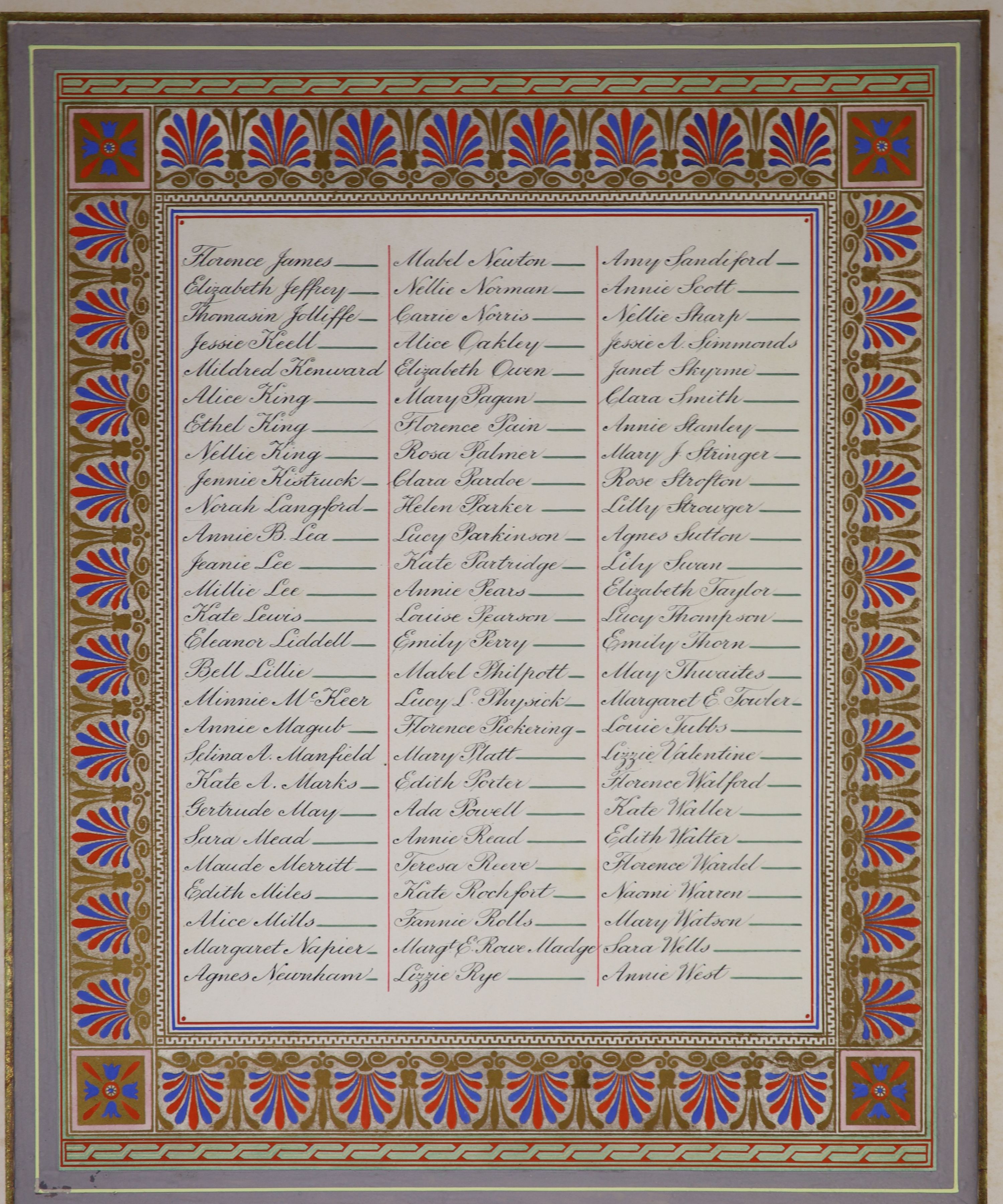 A fine Victorian illuminated calligraphic presentation ledger, 38 x 33cm